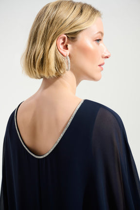 Cascade Knit Dress With Jeweled Chiffon Overlay