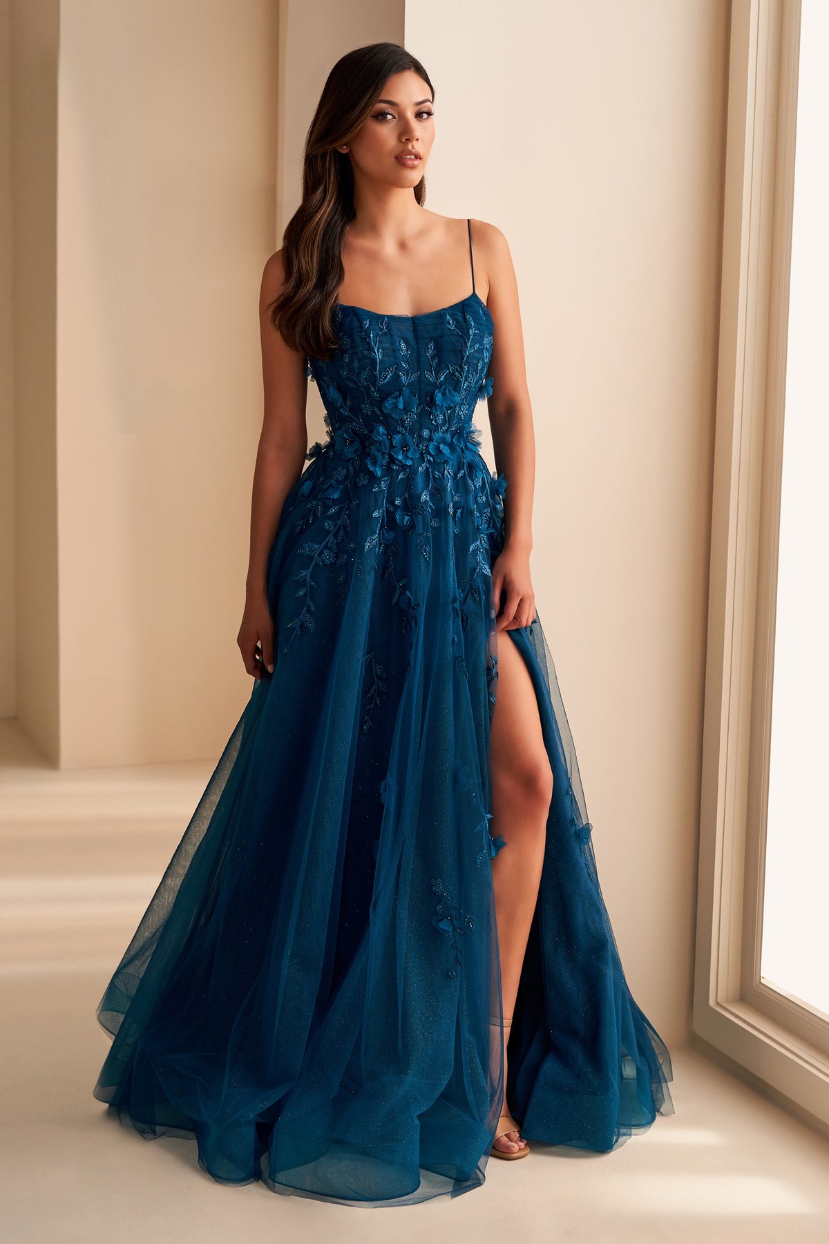 Cascading Flower Embellished Gown