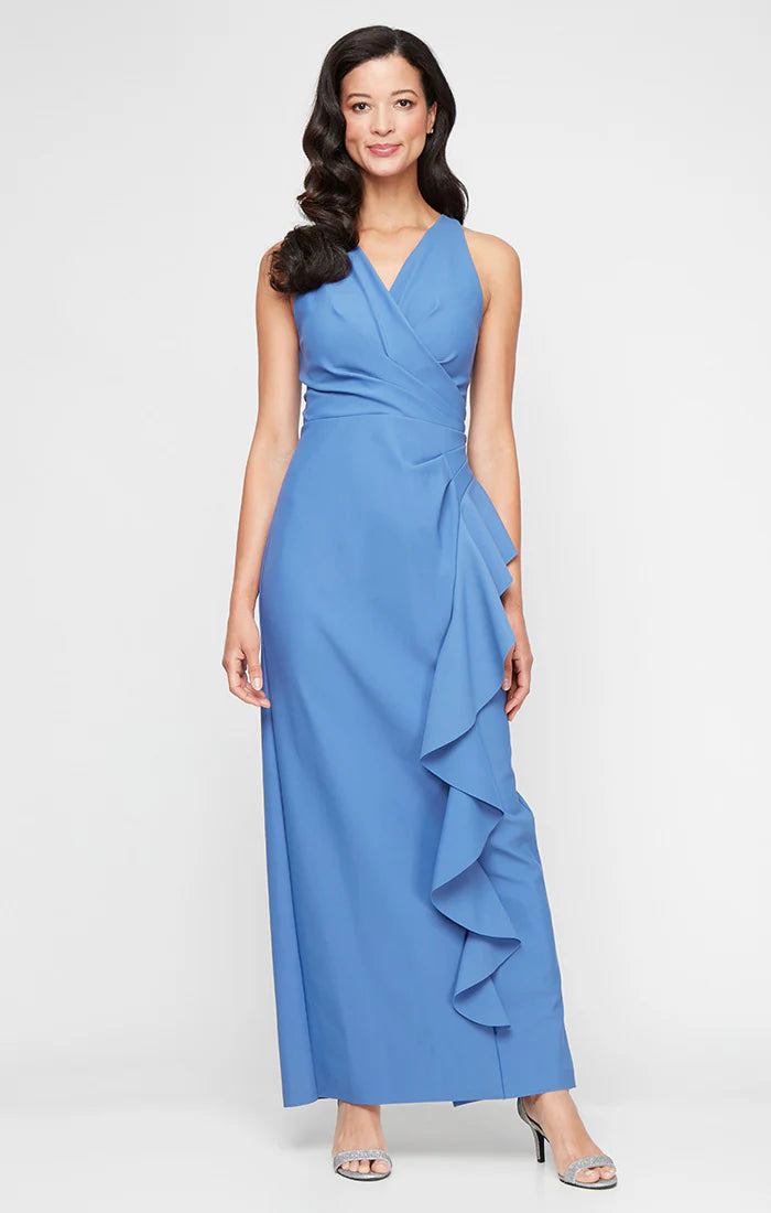 Cascading Ruffle Side Ruched Long Dress