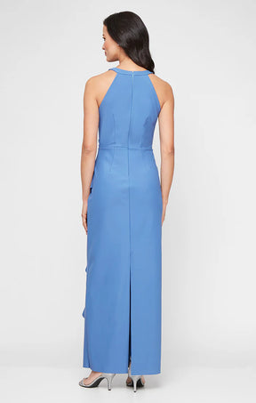 Cascading Ruffle Side Ruched Long Dress