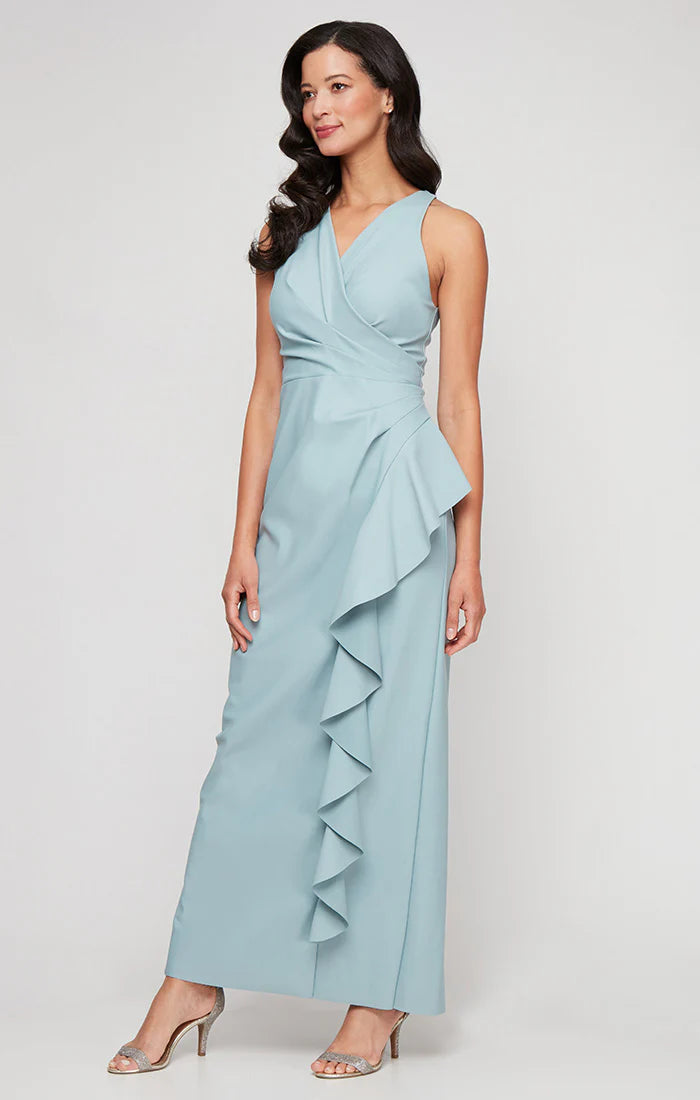 Cascading Ruffle Side Ruched Long Dress