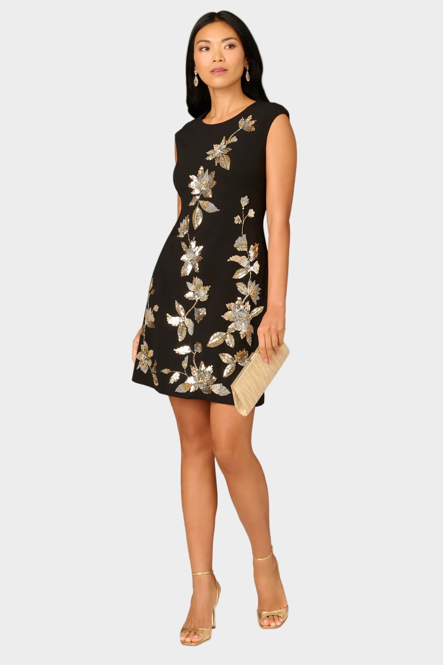 Cascading Sequin Flowers Cocktail Dress
