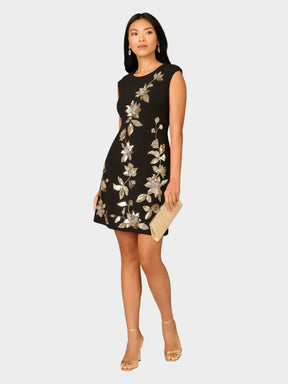 Cascading Sequin Flowers Cocktail Dress