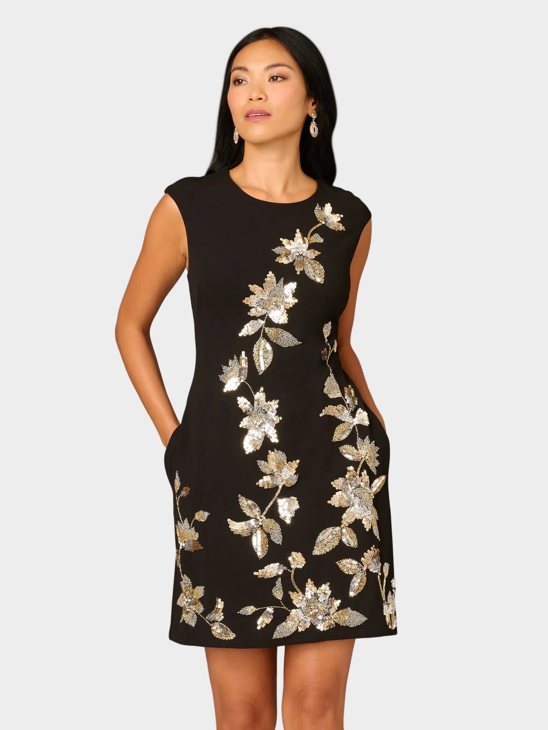 Cascading Sequin Flowers Cocktail Dress