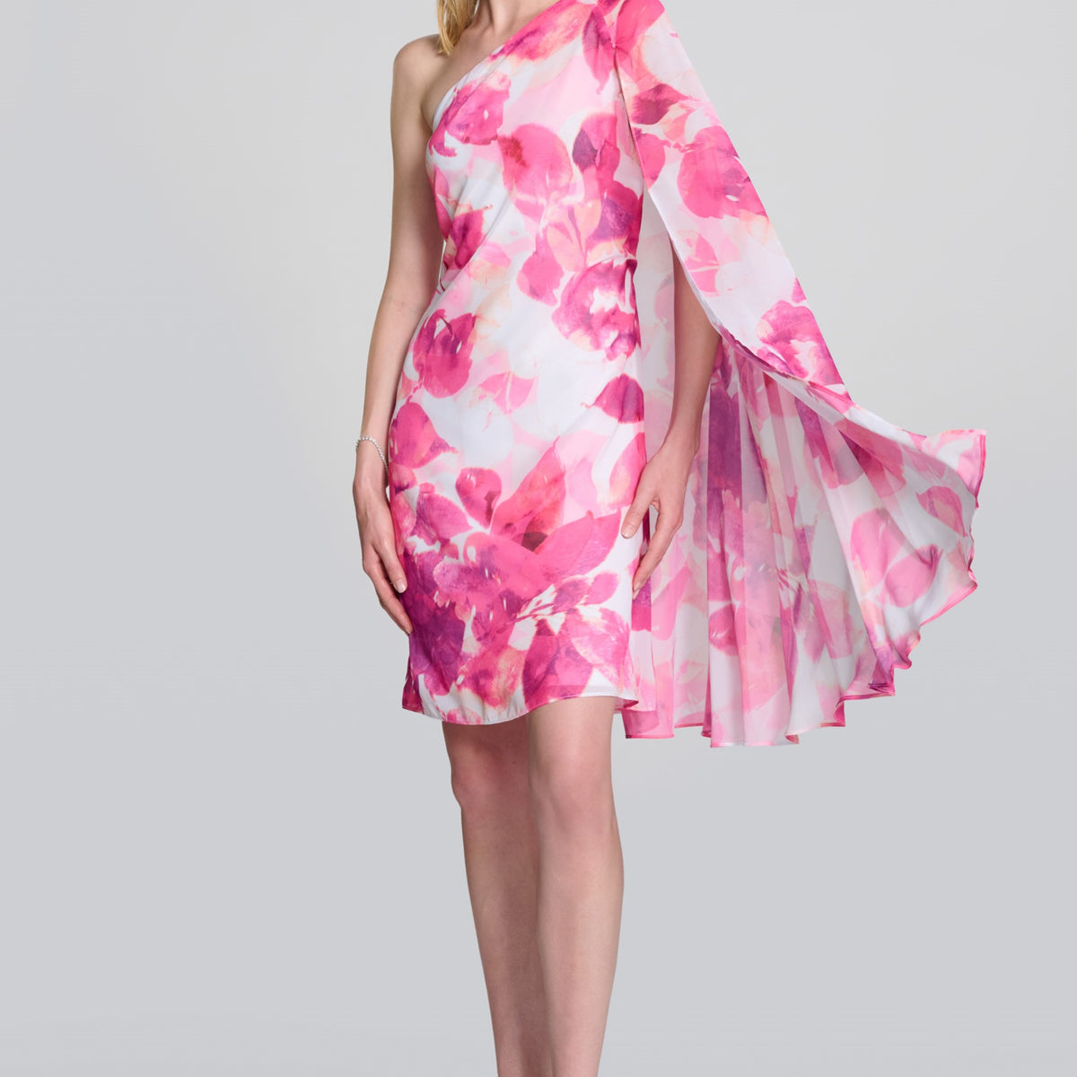 ChiffonOneShoulderFloralCapeDr