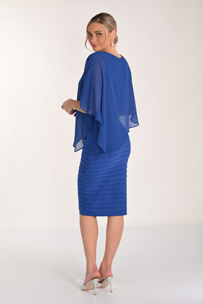 Chiffon Overlay V-Neck Wide Pleat Dress