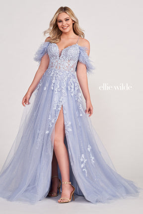 Corset Back Ballgown With Detachable Feather Sleeves
