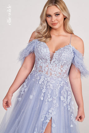 Corset Back Ballgown With Detachable Feather Sleeves