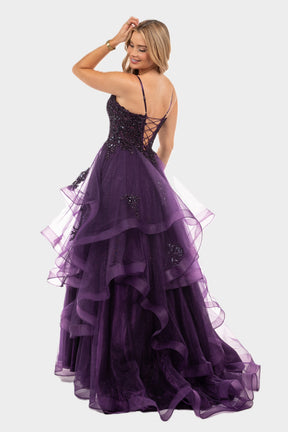Corset Back Sequin & Embroidered Layered Tulle Ball Gown