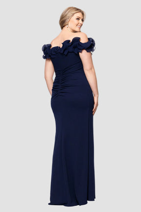 Curvy Anya Crepe and Chiffon Ruffled Off Shoulder Dress