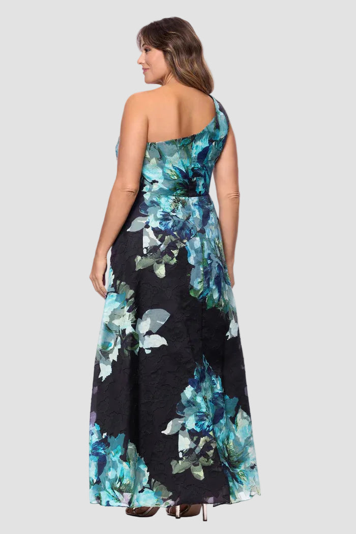 Curvy Carli Organza Jacquard One Shoulder Gown