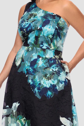 Curvy Carli Organza Jacquard One Shoulder Gown