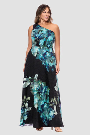 Curvy Carli Organza Jacquard One Shoulder Gown