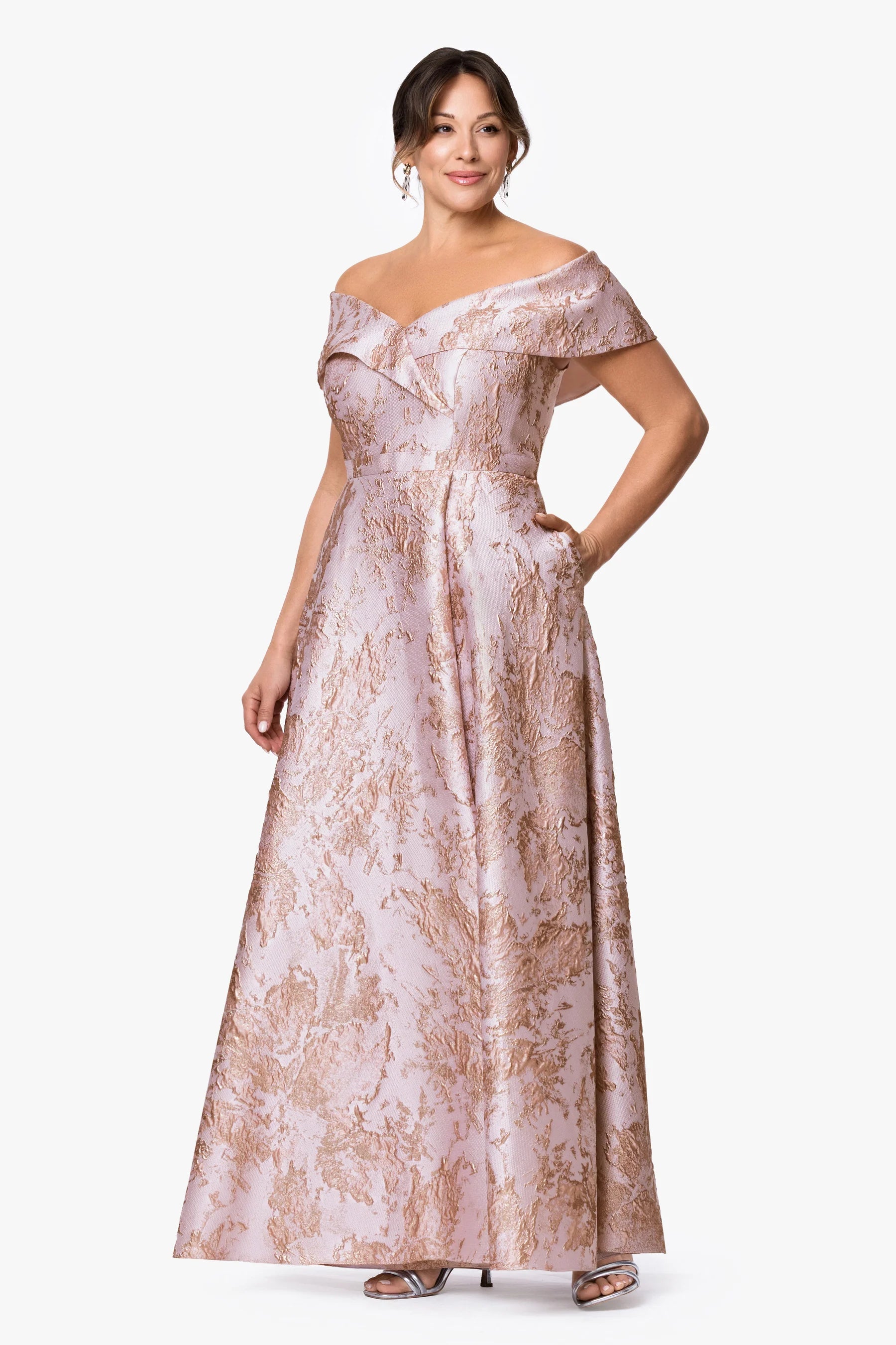 Curvy Daphne Brocade Off Shoulder Dress | Lizzy's by Cathy Allan