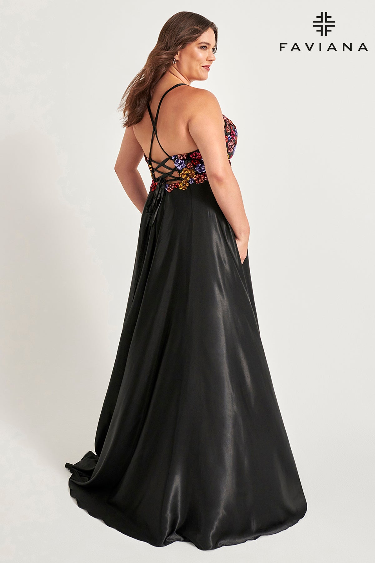 Curvy Floral Sequin Charmeuse Gown