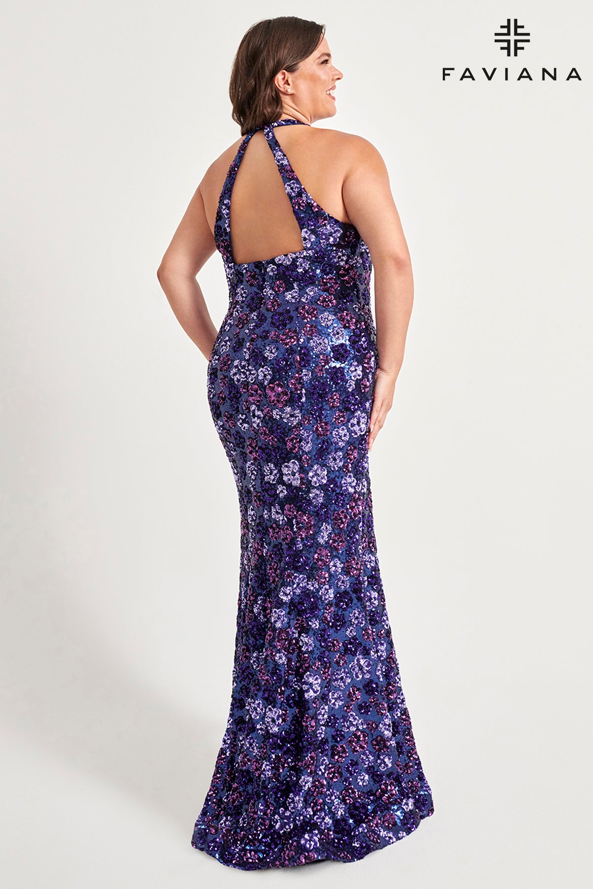 Curvy Floral Sequin Halter Gown