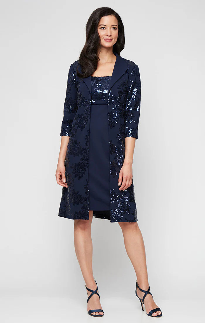 Curvy Jacket Dress with Sequined Bodice and Long Sequin Jacket