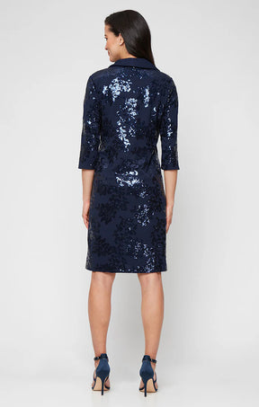 Curvy Jacket Dress with Sequined Bodice and Long Sequin Jacket