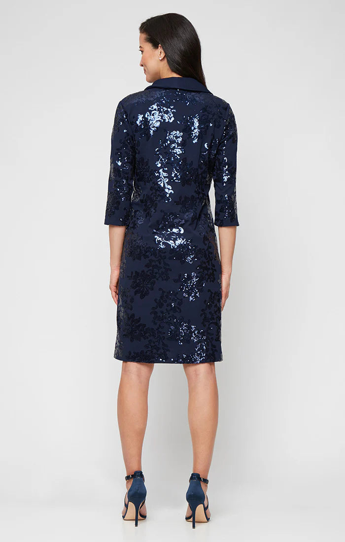 Curvy Jacket Dress with Sequined Bodice and Long Sequin Jacket