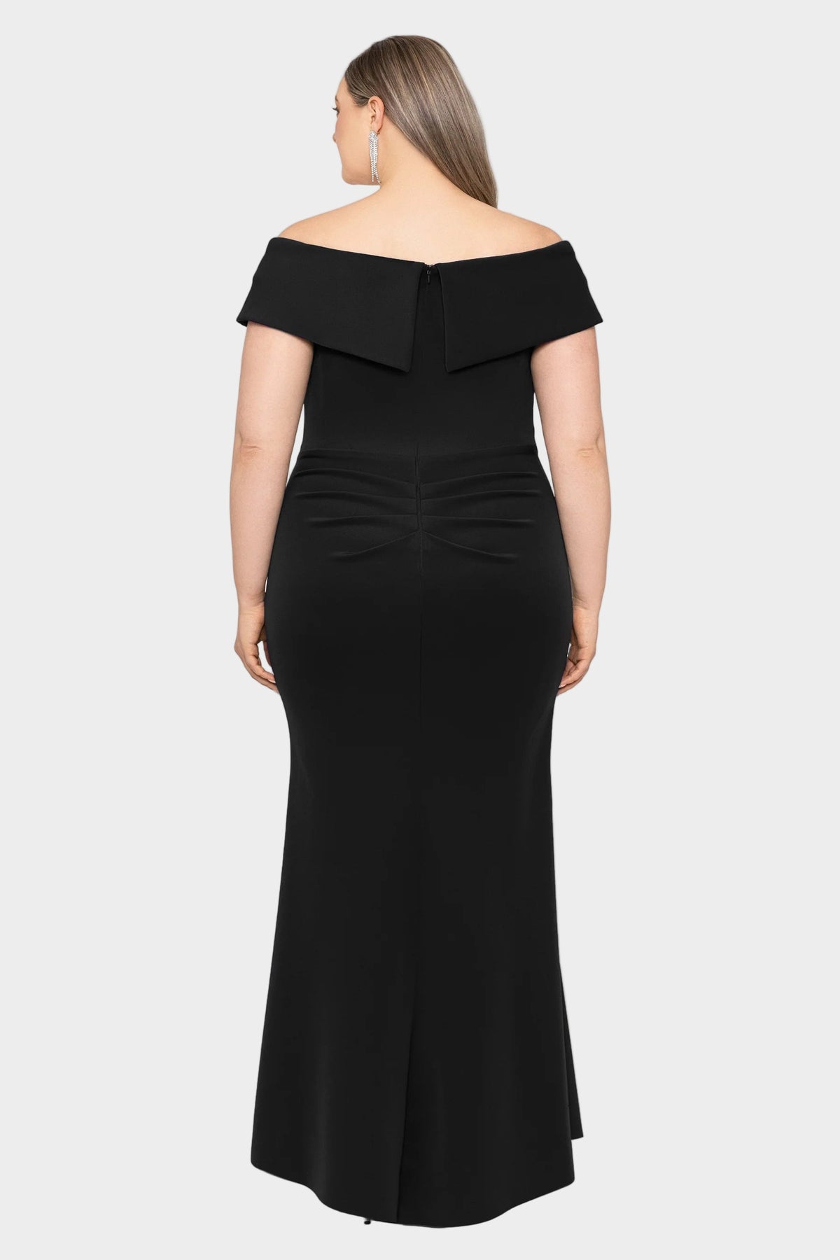 Curvy Patti Off Shoulder Ruffle Front Gown