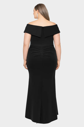 Curvy Patti Off Shoulder Ruffle Front Gown