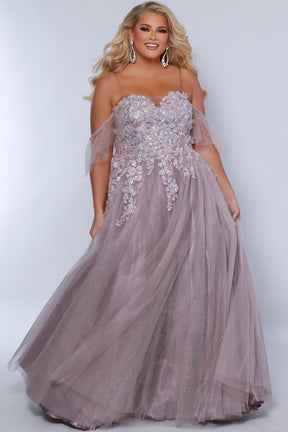 Curvy Size Embellished Ball Gown With Optional Off Shoulder Detail
