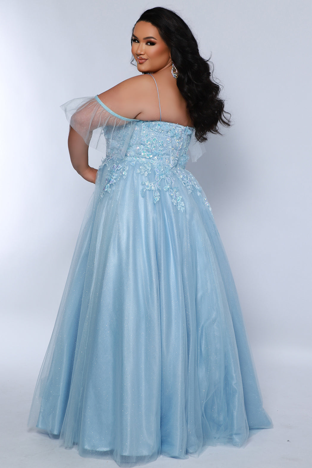 Curvy Size Embellished Ball Gown With Optional Off Shoulder Detail