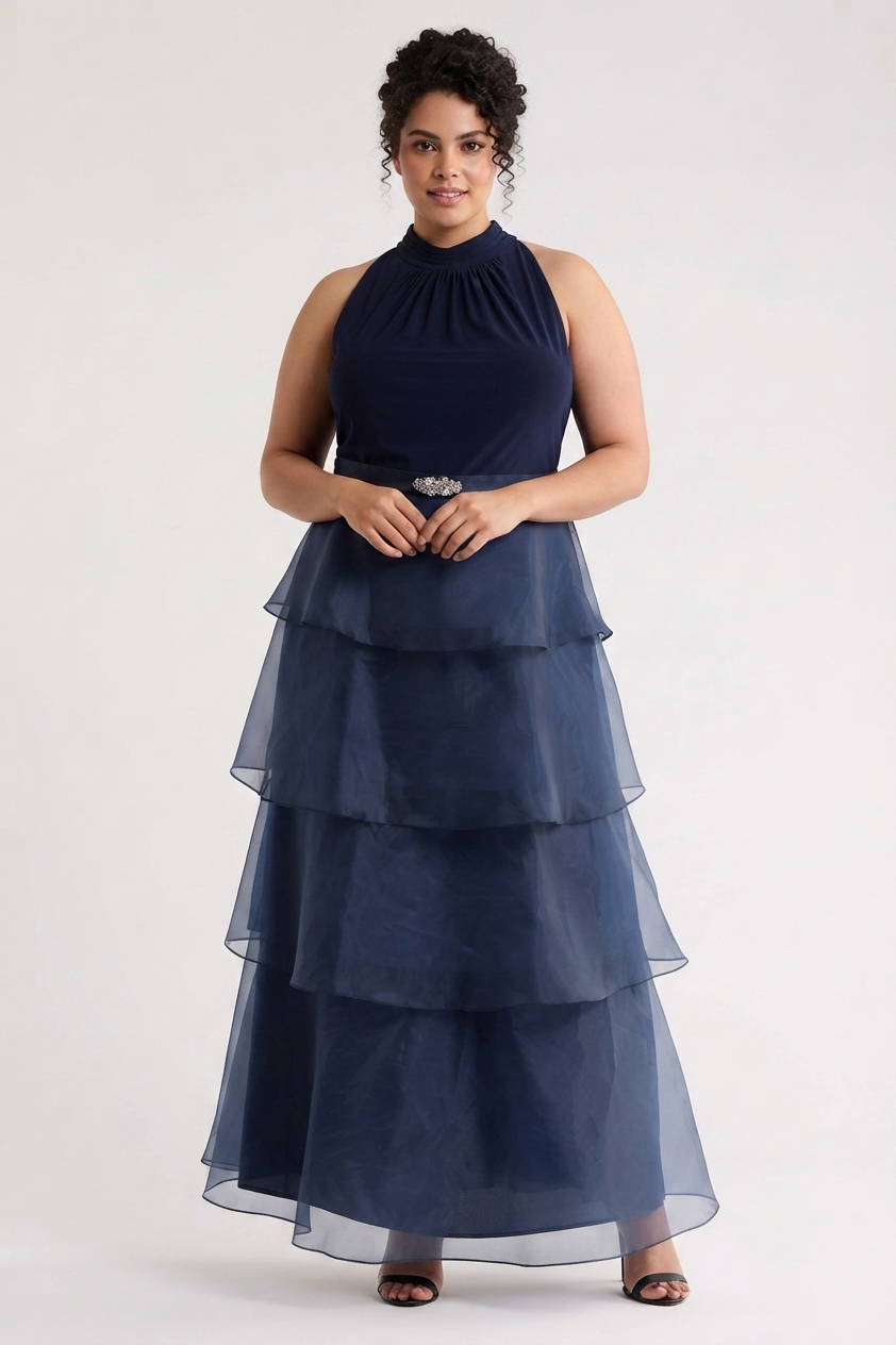 Curvy Tiered Organza Halter Gown