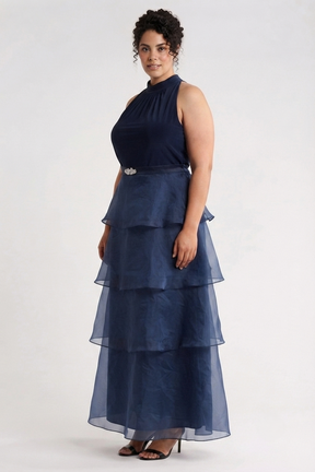 Curvy Tiered Organza Halter Gown