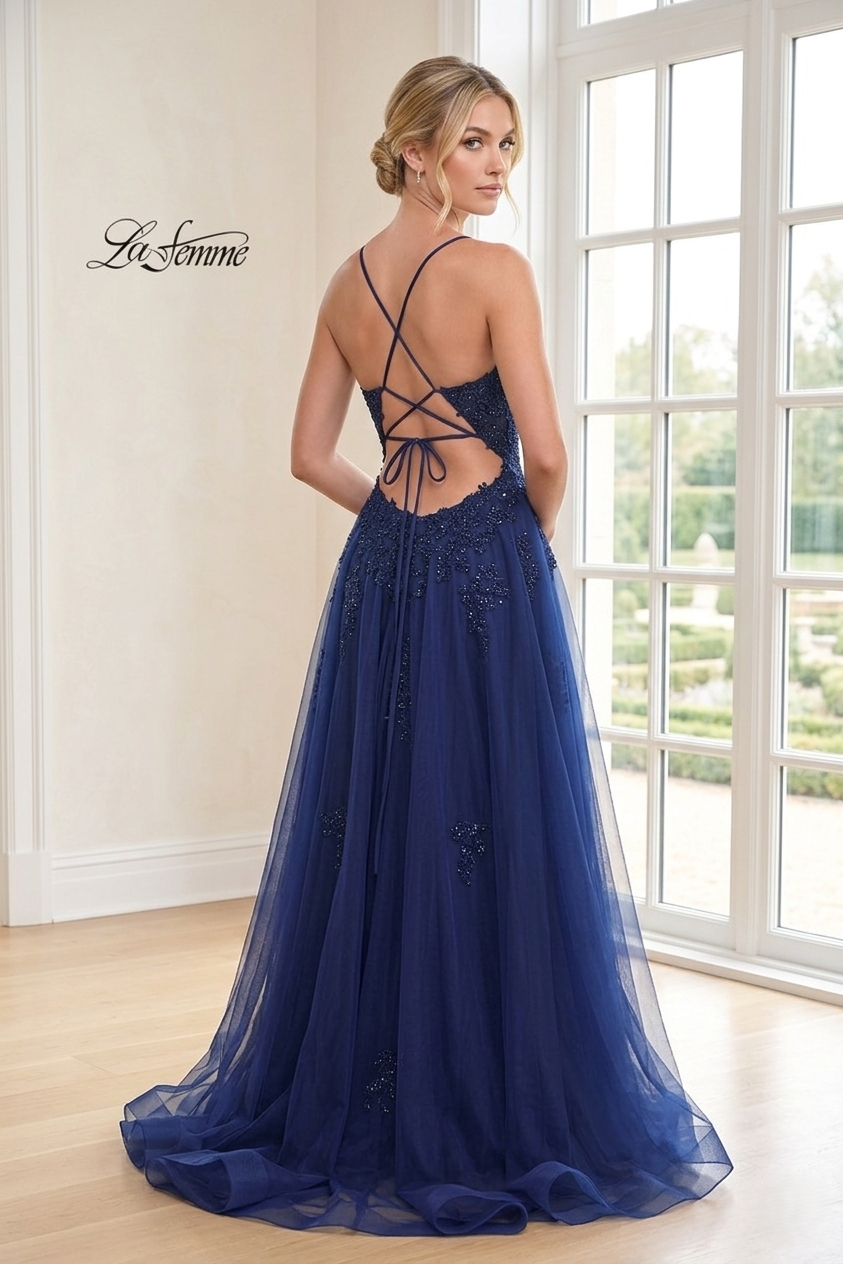 Delicate Embroidered Strappy Back Ballgown