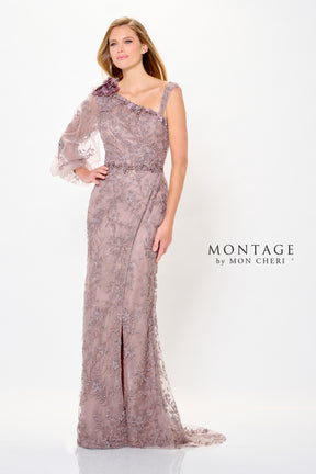 Embellished One Shoulder Gown with Floral Applique