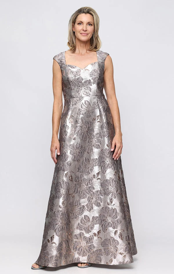 Embossed Metallic Floral Jacquard Gown