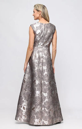 Embossed Metallic Floral Jacquard Gown