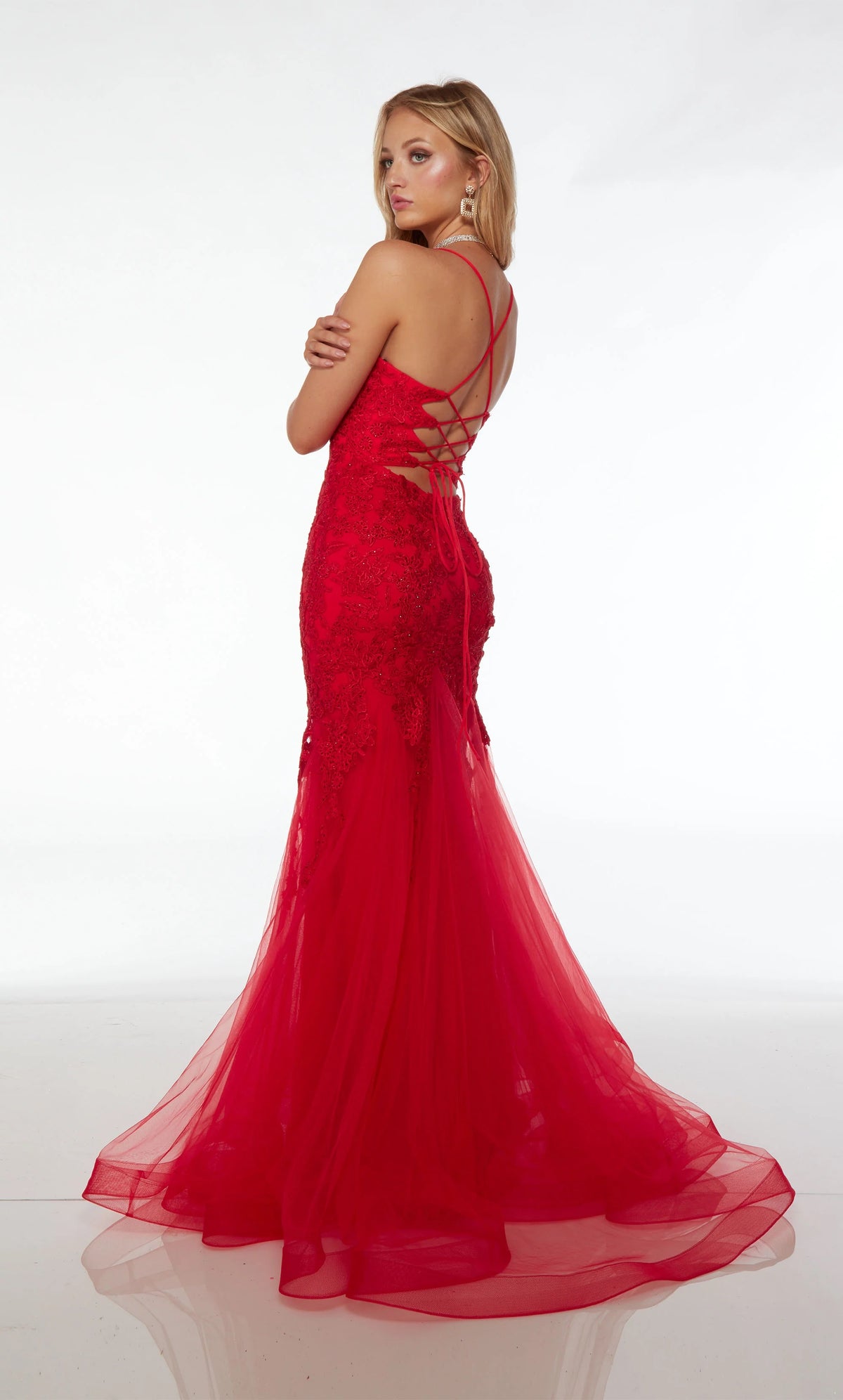Embroidered Deep V-Neck Mermaid Gown