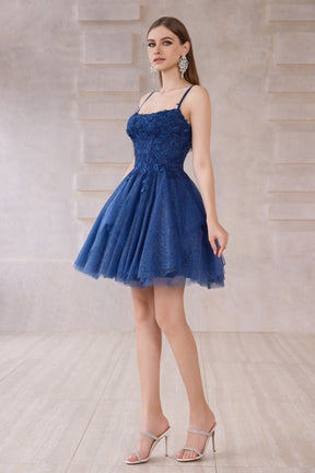 Embroidered Layered Glitter Tulle Short Corset Dress
