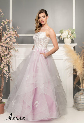 Embroidered Layered Tulle Corset Gown