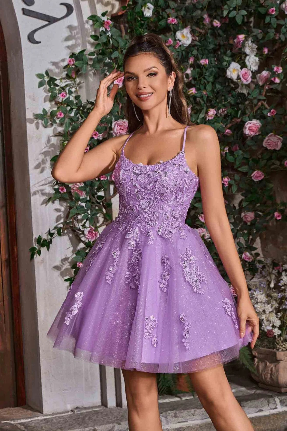 Embroidered Shimmer Tulle Corset Short Dress