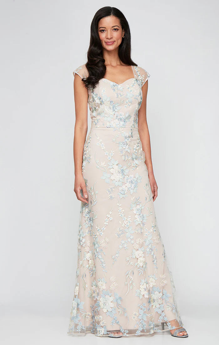 Embroidered Sweetheart Neck Long Dress