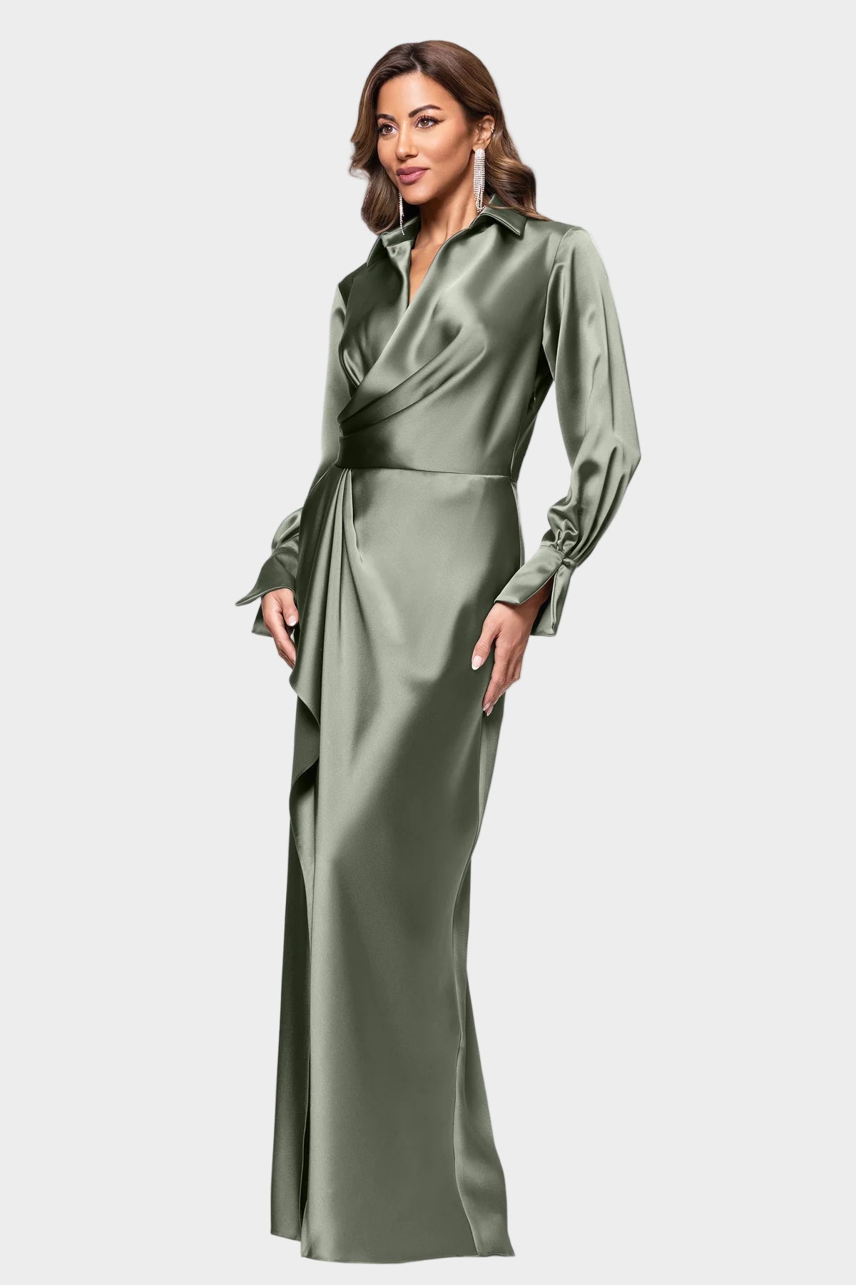 Emery Luxe Satin Collared Long Dress