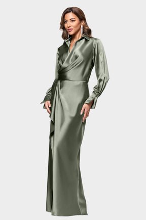 Emery Luxe Satin Collared Long Dress