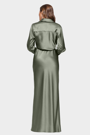 Emery Luxe Satin Collared Long Dress