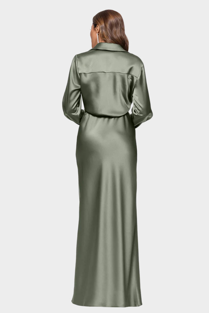 Emery Luxe Satin Collared Long Dress