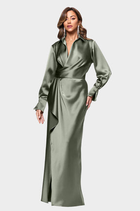 Emery Luxe Satin Collared Long Dress