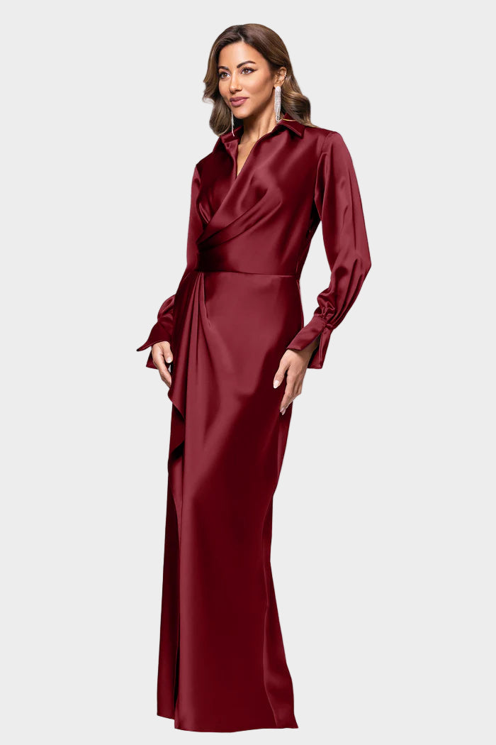 Emery Luxe Satin Collared Long Dress