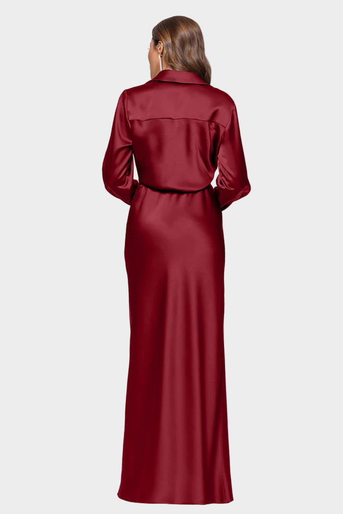 Emery Luxe Satin Collared Long Dress