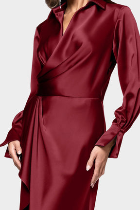 Emery Luxe Satin Collared Long Dress