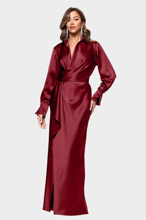 Emery Luxe Satin Collared Long Dress
