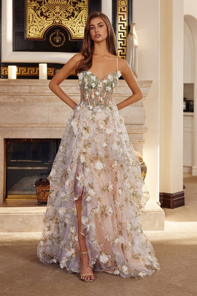 Exquisite 3D Floral Print Layered Gown