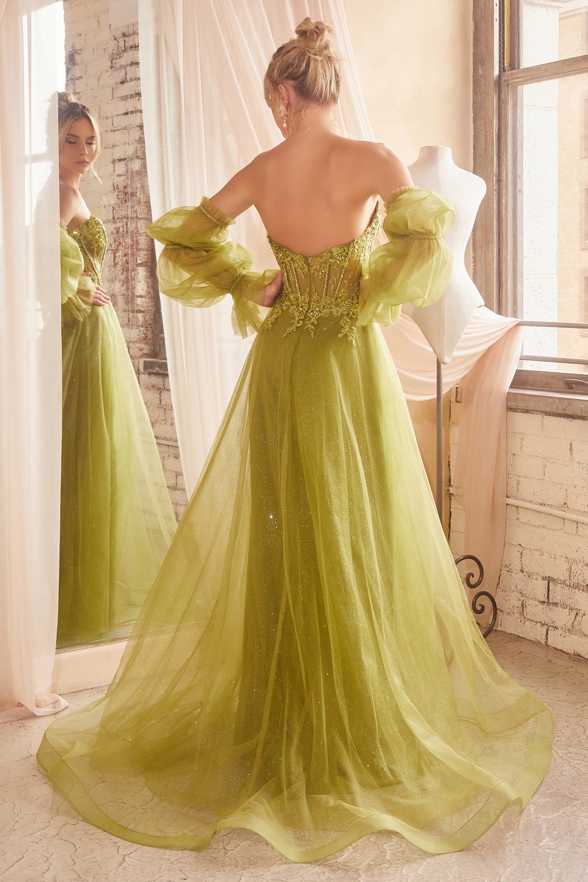Exquisite Embroidered Tulle Gown With Sleeves