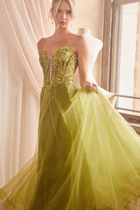 Exquisite Embroidered Tulle Gown With Sleeves